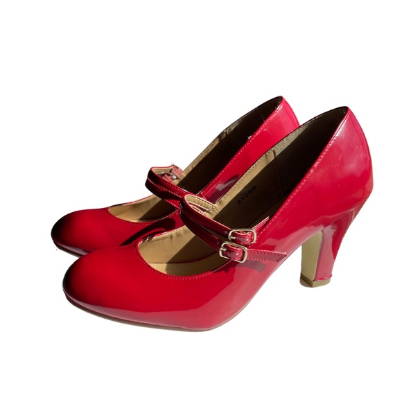 Journee Collection Shoes - Red Patent Vintage Style Heels